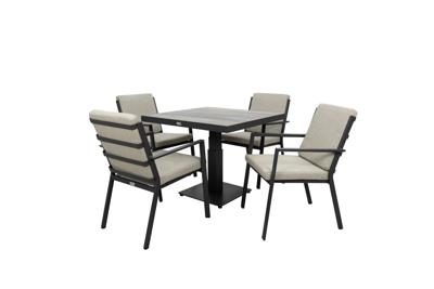 Qopps Javie Up-Down tuintafel met 4 Izard stapelbare tuinstoelen