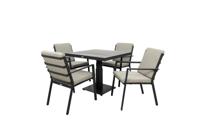 Qopps Javie Up-Down tuintafel met 4 Izard stapelbare tuinstoelen