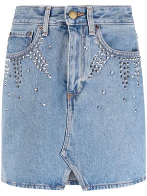 Alessandra Rich jupe en jean à ornements strassés - Bleu