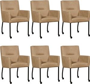 Set van 6 Taupe leren moderne eetkamerstoelen Lucky - Kenia Leer Taupe (taupe leer)