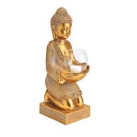 Kaarsenhouder Boeddha van poly goud (B/H/D) 13x37x14cm