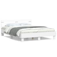 Bedframe met hoofdbord bewerkt hout wit 140x200 cm