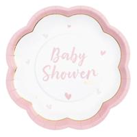 Feest/babyshower bordjes - geboorte - 8x - roze - bloem vorm - papier/karton - 20 cm Feest/babyshower bordjes - geboorte - 8x - roze - bloem vorm - papier/karton - 20 cm