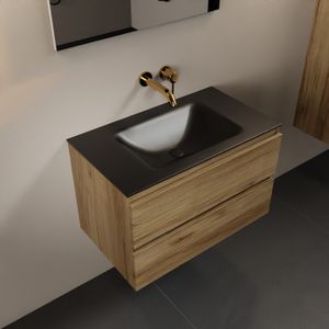 MONDIAZ AIVY 80cm badmeubel Chai, wastafel Urban solid surface midden zonder kraangat met spiegel (AI-351171URBAN-NO - AI-M80CHMI - AI-S80X70)