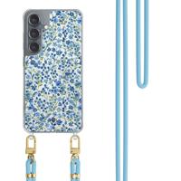 Samsung Galaxy S25 hoesje met blauw koord - Vintage blue garden