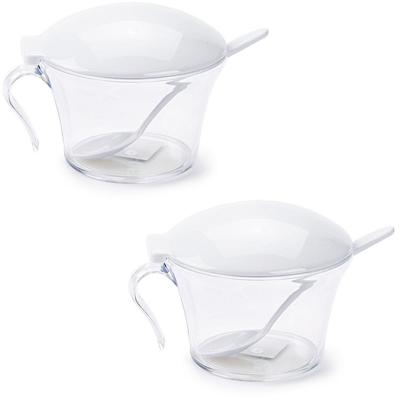 Suikerpotje - 8x - met lepeltje - kunststof - 320 ml - transparant - 15 cm
