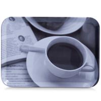 Zeller Dienblad - kunststof - met koffieprint - 30 x 22 cm - klassiek - zwart/wit - thumbnail