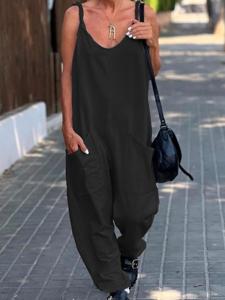 Loose Spaghetti Casual Plain Jumpsuit