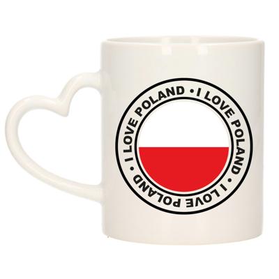 Cadeau koffiemok Polen - vlag - I love - 300 ml - keramiek - landen thema - support