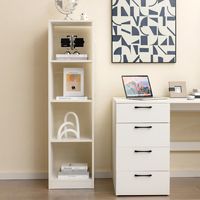 Plank met 4 Vakken Boekenkast Hout 38 x 142 x 33 cm Staand Rek Opbergrek voor Werkkamer Woonkamer Wit
