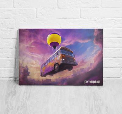 Vliegende bus met luchtballon canvas