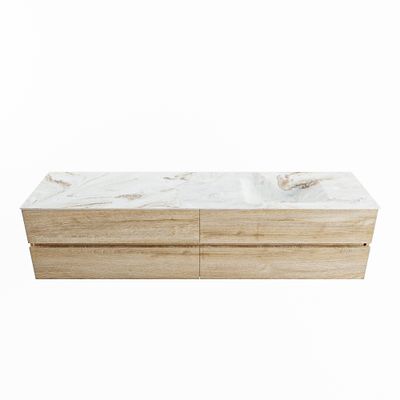 MONDIAZ VICA-DLUX 200cm badmeubel onderkast Washed Oak 4 lades. Inbouw wastafel CLOUD rechts 1 kraangat, kleur Frappe.
