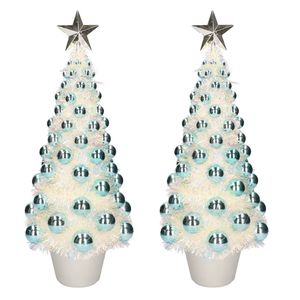 2x stuks kunstkerstbomen compleet met lichtjes en ballen blauw 50 cm - Kunstkerstboom