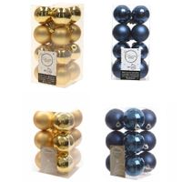 Kerstversiering kunststof kerstballen mix donkerblauw/goud 4 en 6 cm pakket van 80x stuks