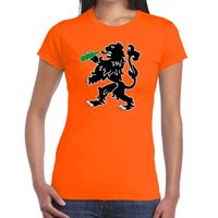 Koningsdag t-shirt oranje bier drinkende leeuw voor dames - thumbnail