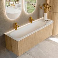 Badmeubel Mondiaz Kurve | 145 cm | Meubelkleur Oak | Wastafelkleur Talc | Links spoelbak | 2 kraangaten