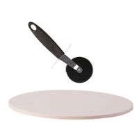 BBQ/oven pizzasteen rond keramiek 30 cm met en pizza snijder 19 cm - thumbnail