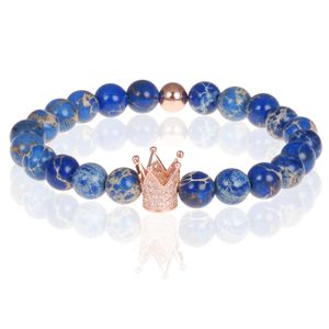 Memphis heren armband Blauwe kralen Rose Kroon