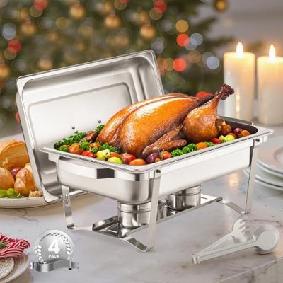 VEVOR Chafing Dish Set Voedselwarmer Roestvrij Staal 7.5L 4 Stuks Buffet Zilver