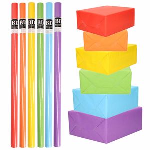 16 x Rollen kraft inpakpapier pakket regenboog kleuren / multi color 200 x 70 cm