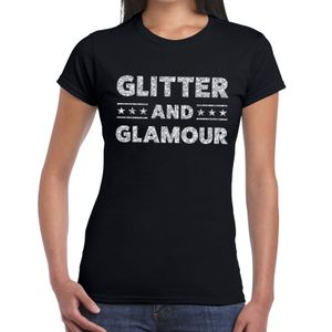 Glitter and Glamour zilver glitter tekst t-shirt zwart dames