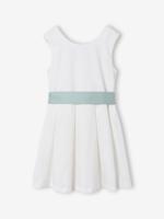 Feestelijke meisjesjurk met aquarel bloemmotieven aan de onderkant wit