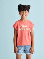 Meisjesshirt met bloemenmotief koraal Meisjesshirt met bloemenmotief koraal