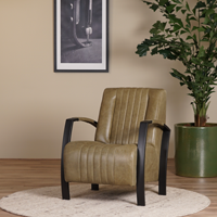 Olijfgroene leren industriële stalen fauteuil Glamour - Vintage Leer Olive (olijfgroen leer)