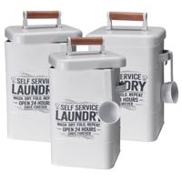 Wasmiddel/tablet bewaarblik - 3x - metaal - wit - met deksel en maatschep - 18 x 16 x 30 cm