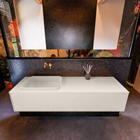 Badkamermeubelset Mondiaz Erin 150 cm met 1 Lade met RIDGE Wastafel Links Linen Zonder Kraangaten Greeploos Mat Linen