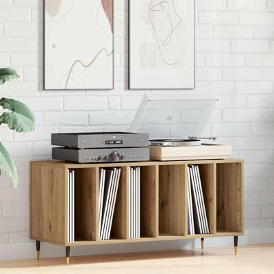 Platenkast met plank artisanaal eikenkleurig 100 x 38 x 48 cm