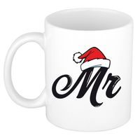 Mr kerstmuts cadeau mok / beker wit voor heren 300 ml - Bekers - thumbnail