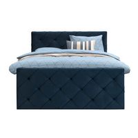 Boxspring met voetbord Liv geruit - blauw - 160x200 cm - ronde poot - Leen Bakker