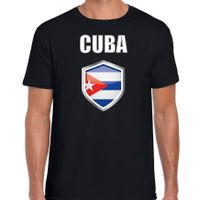 Cuba landen supporter t-shirt met Cubaanse vlag schild zwart heren - thumbnail