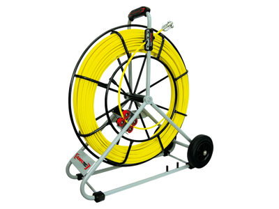 Glasvezel trekveer 120M 7,5MM M12 haspel 730mm voor buizen 50 tot 120mm incl. standaard Runpo 10091