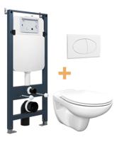 Linie Rino hangend toilet hoogglans wit open spoelrand en luxe wc-bril met Linie Ilana inbouwreservoir en  bedieningspaneel