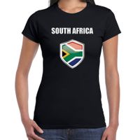 Zuid Afrika landen supporter t-shirt met Zuid Afrikaanse vlag schild zwart dames