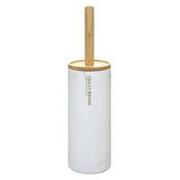 WC-/toiletborstel met houder rond wit met marmer effect kunststof/bamboe 38 cm   -