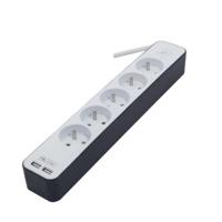CHACON Stekkerdoos 5 stopcontact 16 A met 2 USB-poorten en kabel 1,5 m HO5VV-F 3x1,5 mm² wit en grijs