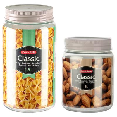 Voordeelset 12x kunststof keuken voorraadpotten - weckpotten 1.0 en 1.5 liter - taupe deksel