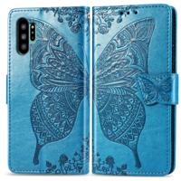 Butterfly Love bloemen reliëf horizontale Flip lederen case voor Galaxy Note10 Pro met houder & kaartsleuven & portemonnee & Lanyard (blauw)
