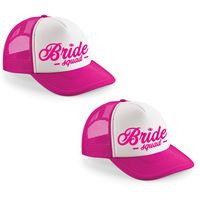 6x stuks roze fuchsia/ wit Bride Squad script snapback cap/ truckers pet dames - Vrijgezellenfeest p - thumbnail