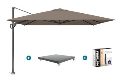 Platinum Challenger Telescope Zweefparasol premium - 3,5x3,5 - Havana Taupe met Marbella voet en hoes