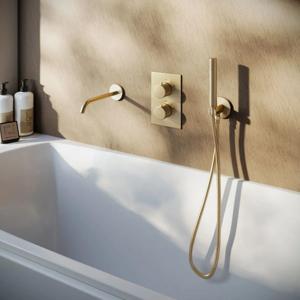 Badkraan SaniClear Brass | Inbouw | Thermostaatkraan | Incl.Inbouwdeel | 2-weg | Rond | Geborsteld Messing - mat goud