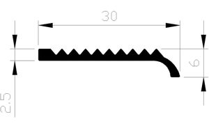 Slijtstrip met neus alu brute 30x6x2,5mm ongeboord (3mtr)