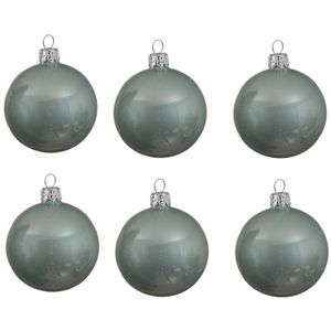 6x Mintgroene glazen kerstballen 8 cm glans