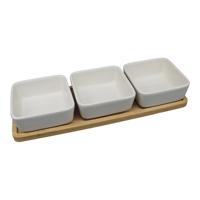 Tapas 4-delige set, van bamboe/keramiek naturel/wit (B/H/D) 28x5x10cm