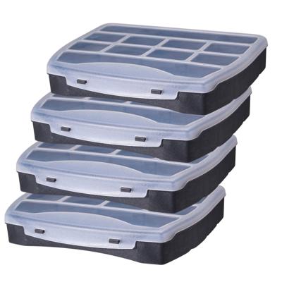 Sorteerdoos - 4x - 10-vaks - zwart - 25 x 20 x 4,4 cm - opbergbox voor kleine spulletjes