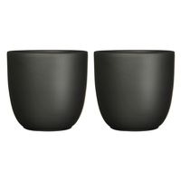 2x stuks plantenpot/bloempot Tusca - zwart - keramiek - mat - D17/H16 cm