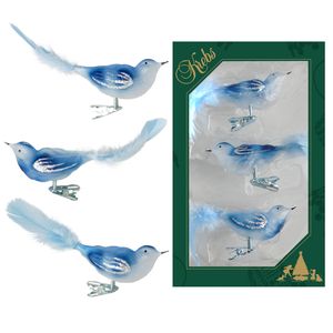 3x stuks luxe glazen decoratie vogels op clip blauw 11 cm - Kersthangers